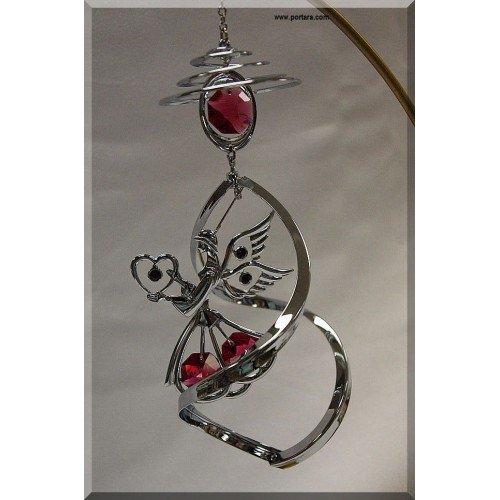 Angel with Heart Chrome Plated Classic Spiral Hanging Ornament Favor