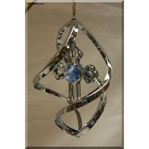 Chrome Plated Cross with Austrian Crystals Spiral Hanging Ornament 