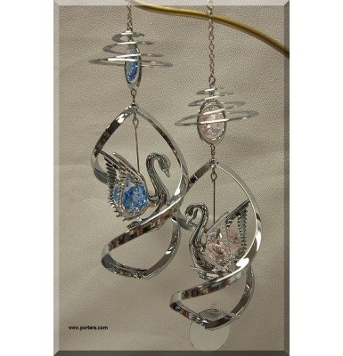 Swan with Austrian Crystals Chrome Plated Spiral Hanging Ornament 