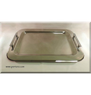 European Stainless Steel Tray with Clear Crystals 