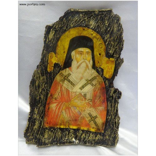  Saint Nectarios Orthodox Icon on Real Bark