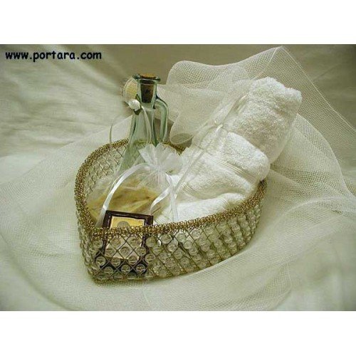 Golden Heart with Beads Baptism Anointing Oil Basket