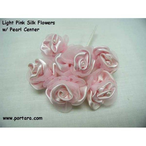 Light Pink Silk Flowers with Pearl Centers