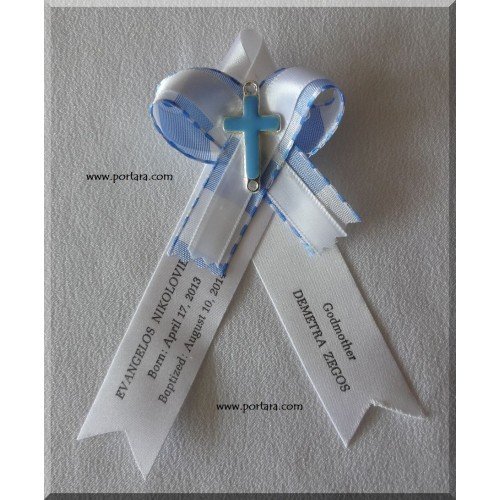 Light Blue and White Dowble Bow Christening/Baptism Witness Pins/Martirika