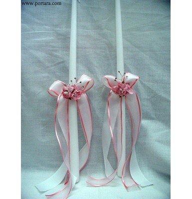 Pink Organdy Baptism Christening Candles