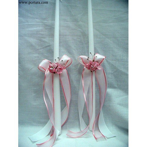 Pink Organdy Baptism Christening Candles