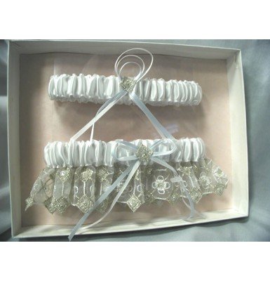 White Silver Beauty Garter and Throw Away Set