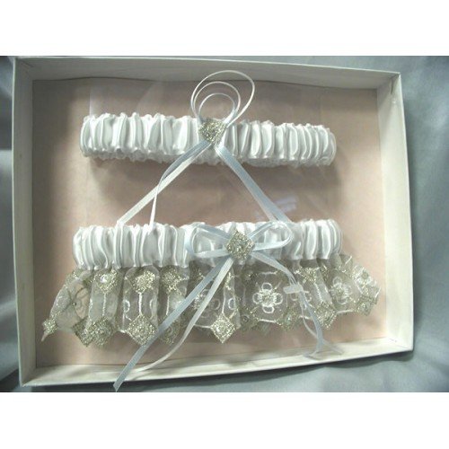 White Silver Beauty Garter and Throw Away Set